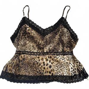 Y2K Silk Leopard Lace Cami Top Doncaster Collection Cheetah Print